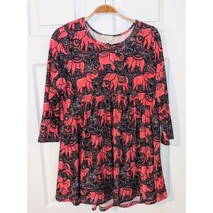 Simply‎ Southern Elephant Print Babydoll Tunic Top 3/4 Sleeve Medium